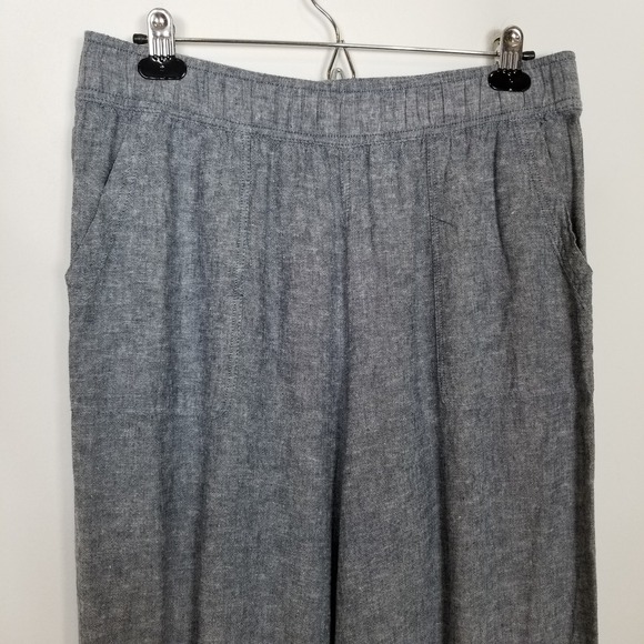 Sigrid Olsen Women Linen Blend Wide Leg Pants Sz L Gray Electric Waist Crop - Picture 2 of 8